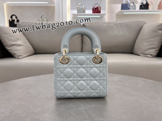 Dior专柜新款Lady女包迪奥高仿原单三格羊皮湖蓝Classic Lady戴妃包 djfk1272